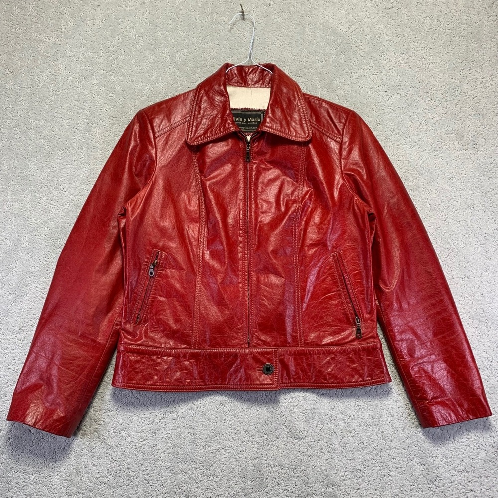 Vintage Silvia y Mario Womens Red Leather‎ Jacket Medium? Biker Argentina Y2k
